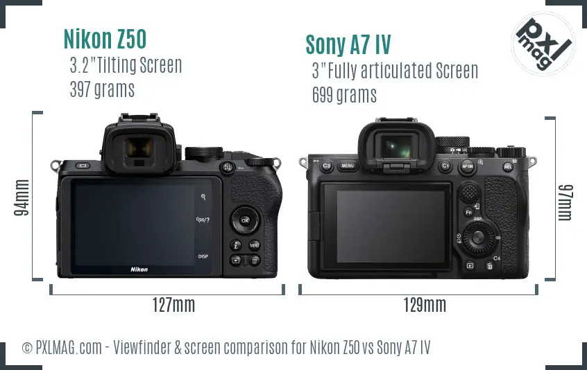 Nikon Z50 vs Sony A7 IV Screen and Viewfinder comparison