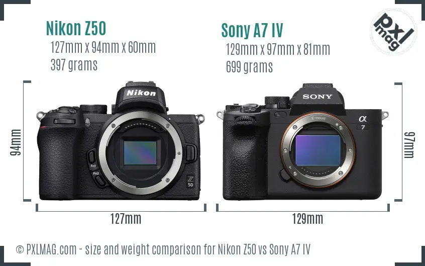 Nikon Z50 vs Sony A7 IV size comparison