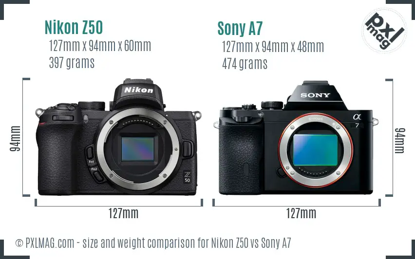 Nikon Z50 vs Sony A7 size comparison Nikon Z50 vs Sony A7 size comparison