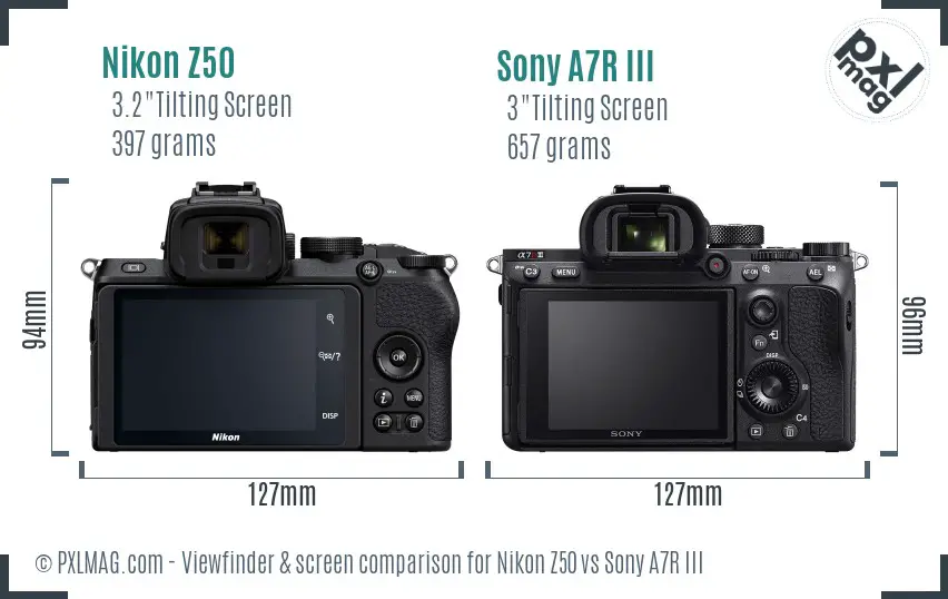 Nikon Z50 vs Sony A7R III Screen and Viewfinder comparison