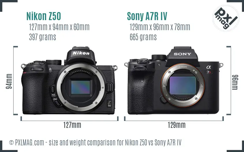 Nikon Z50 vs Sony A7R IV size comparison
