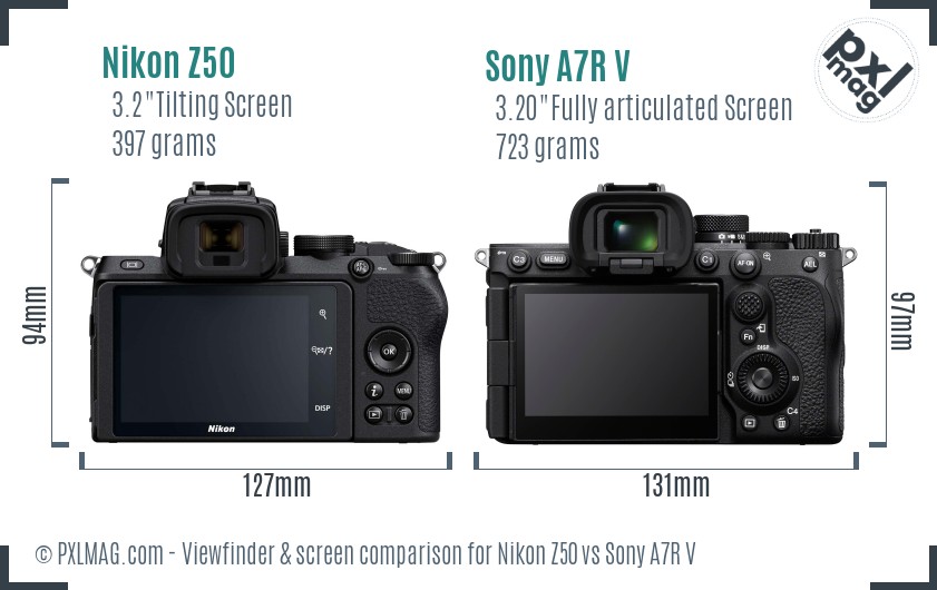 Nikon Z50 vs Sony A7R V Screen and Viewfinder comparison