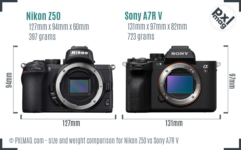 Nikon Z50 vs Sony A7R V size comparison