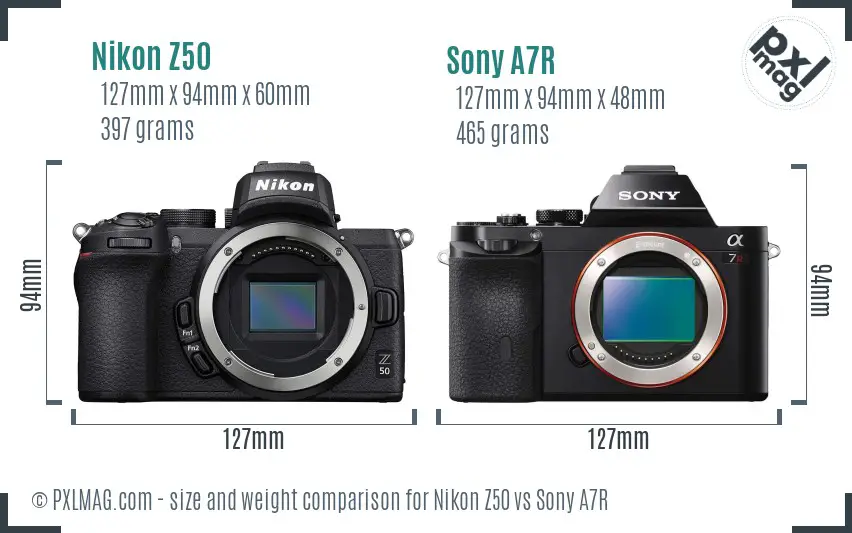 Nikon Z50 vs Sony A7R size comparison