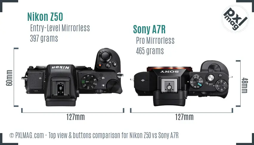 Nikon Z50 vs Sony A7R top view buttons comparison