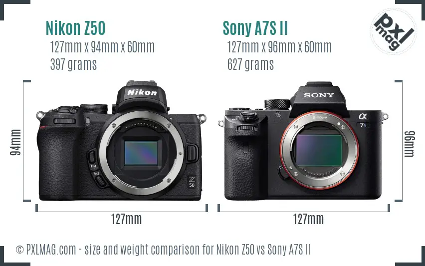 Nikon Z50 vs Sony A7S II size comparison