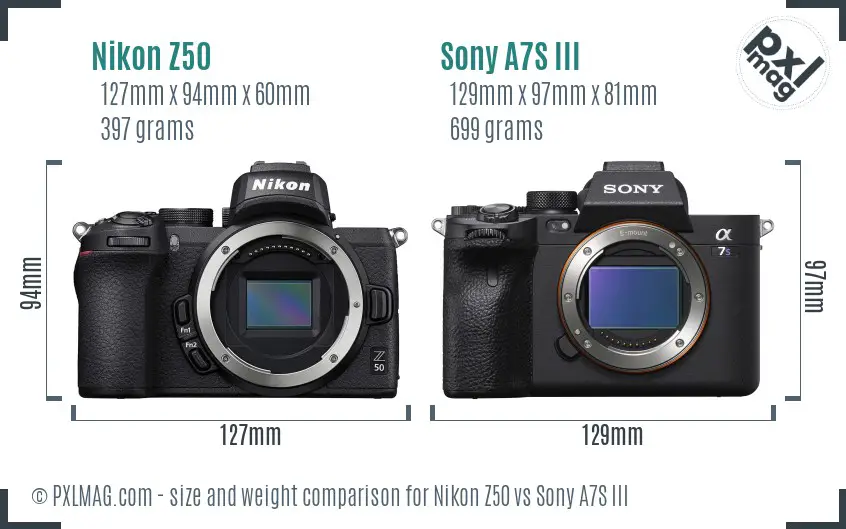 Nikon Z50 vs Sony A7S III size comparison