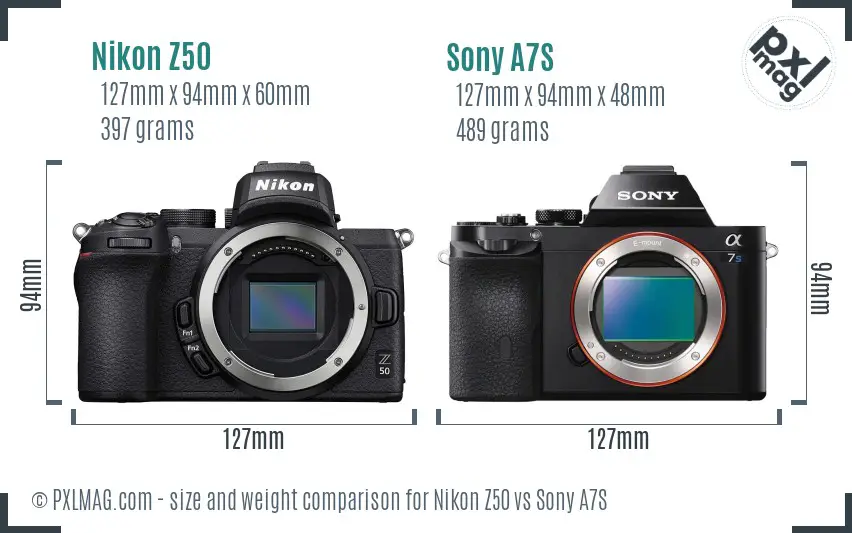 Nikon Z50 vs Sony A7S size comparison