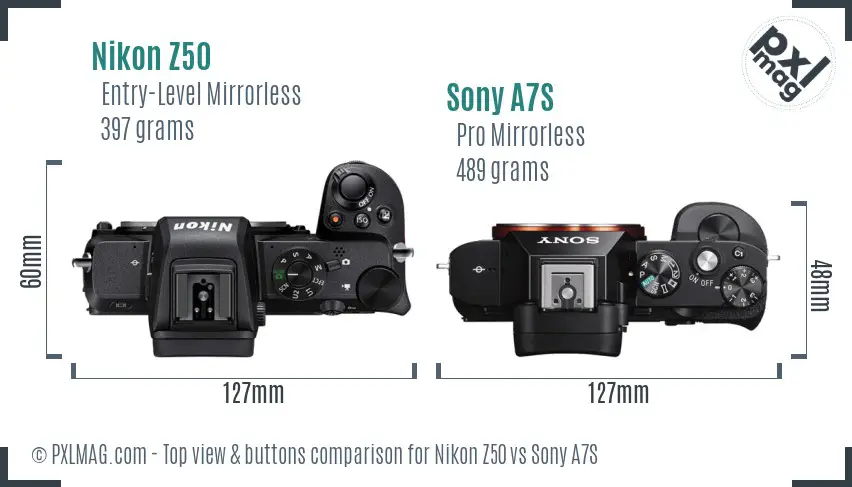 Nikon Z50 vs Sony A7S top view buttons comparison