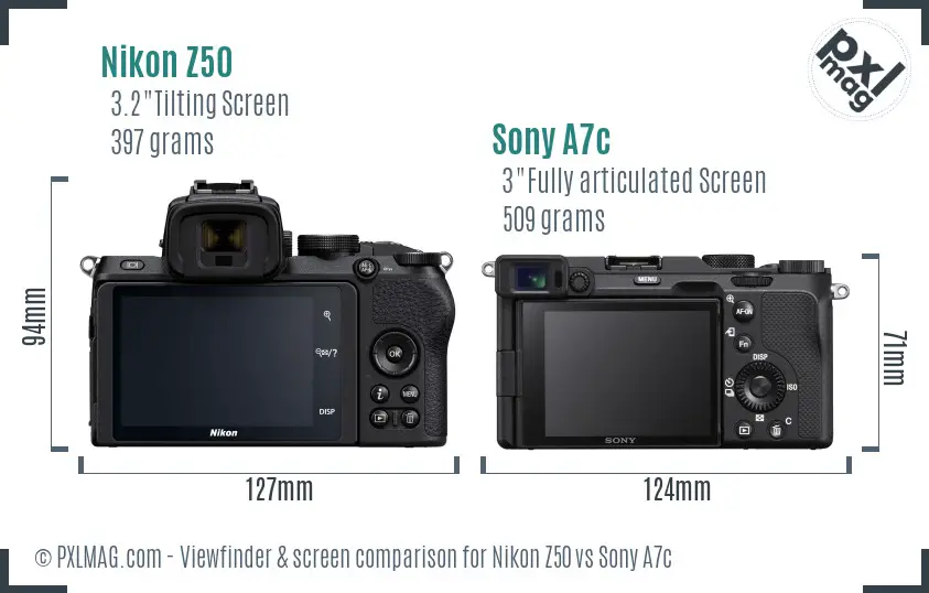 Nikon Z50 vs Sony A7c Screen and Viewfinder comparison