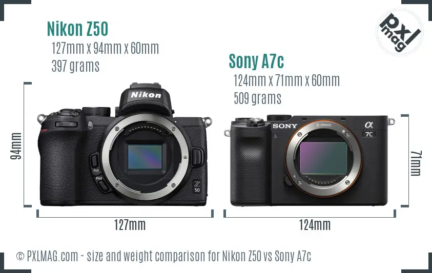 Nikon Z50 vs Sony A7c size comparison