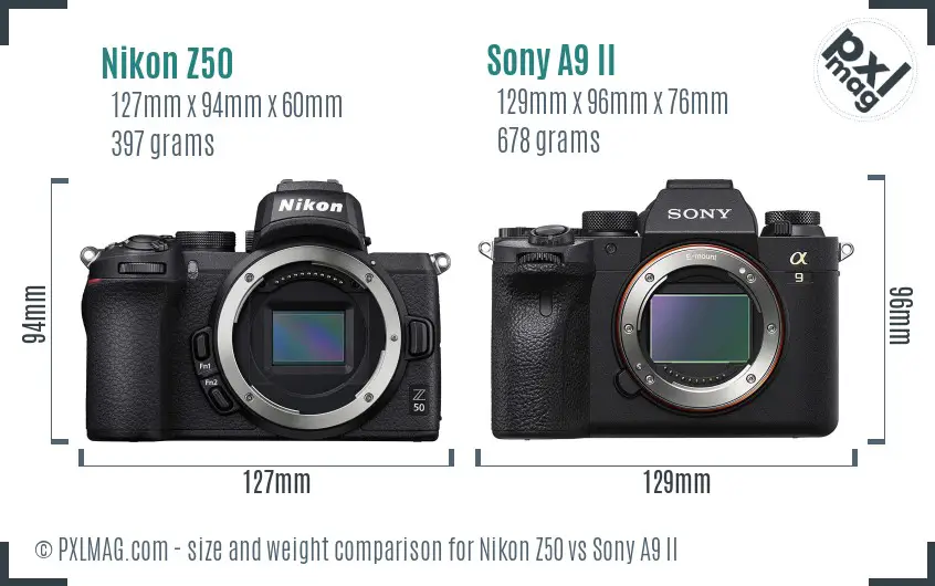 Nikon Z50 vs Sony A9 II size comparison