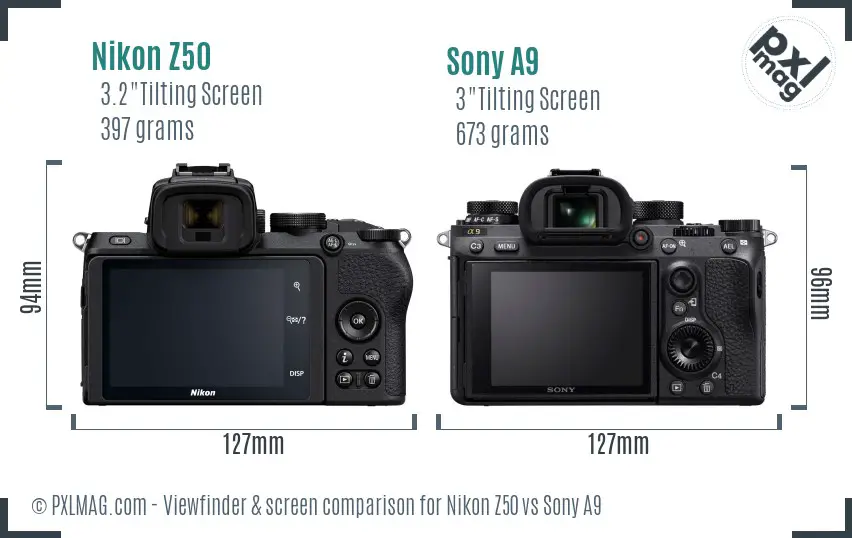 Nikon Z50 vs Sony A9 Screen and Viewfinder comparison