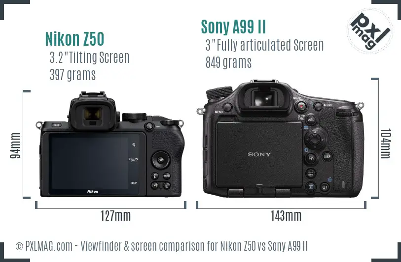 Nikon Z50 vs Sony A99 II Screen and Viewfinder comparison