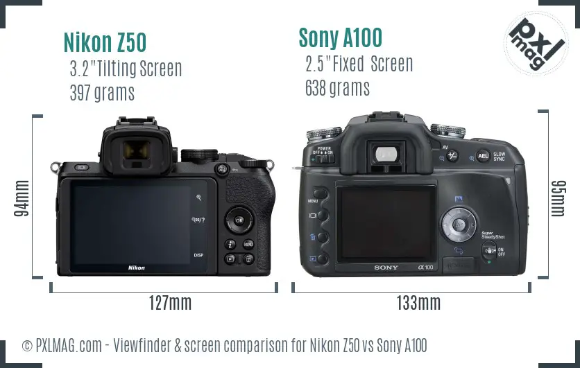 Nikon Z50 vs Sony A100 Screen and Viewfinder comparison