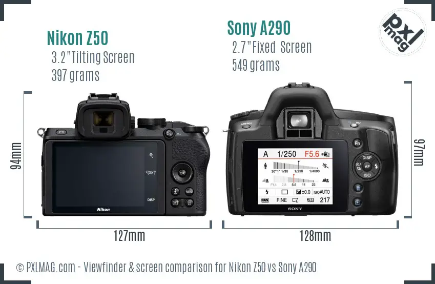 Nikon Z50 vs Sony A290 Screen and Viewfinder comparison