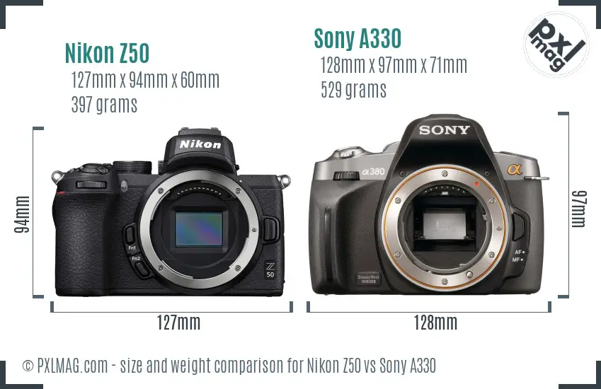 Nikon Z50 vs Sony A330 size comparison
