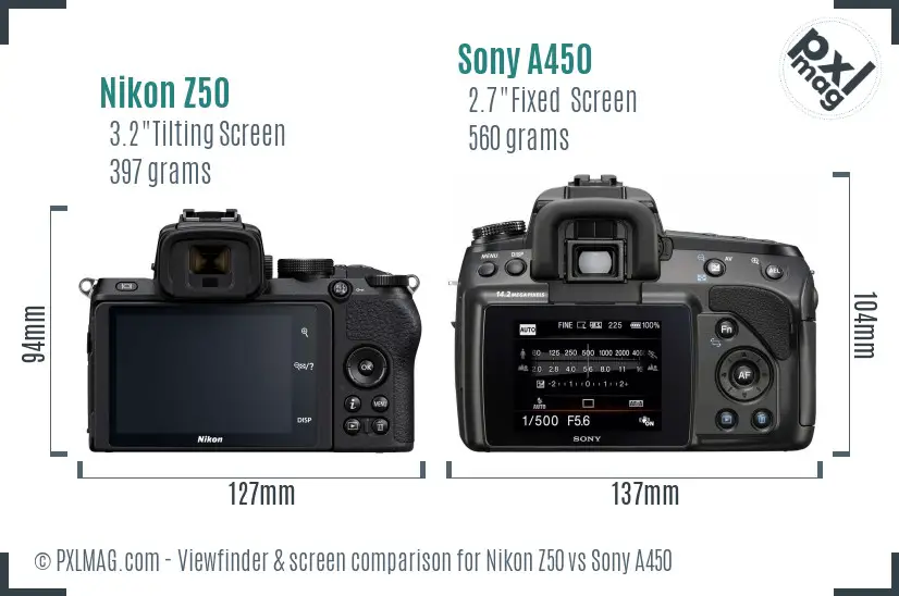 Nikon Z50 vs Sony A450 Screen and Viewfinder comparison