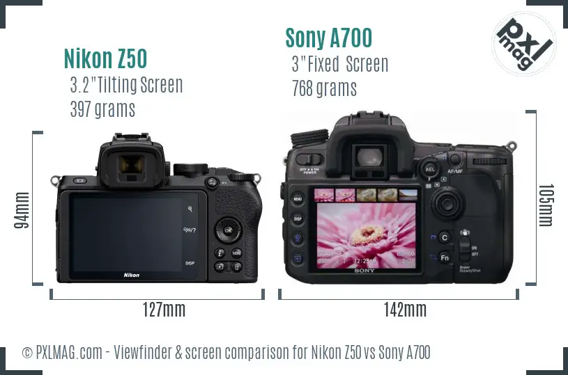 Nikon Z50 vs Sony A700 Screen and Viewfinder comparison