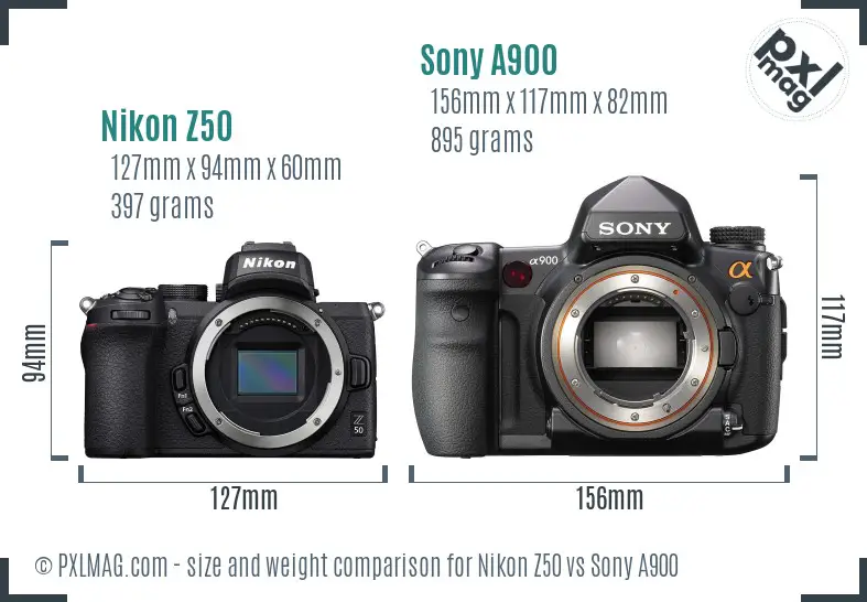 Nikon Z50 vs Sony A900 size comparison