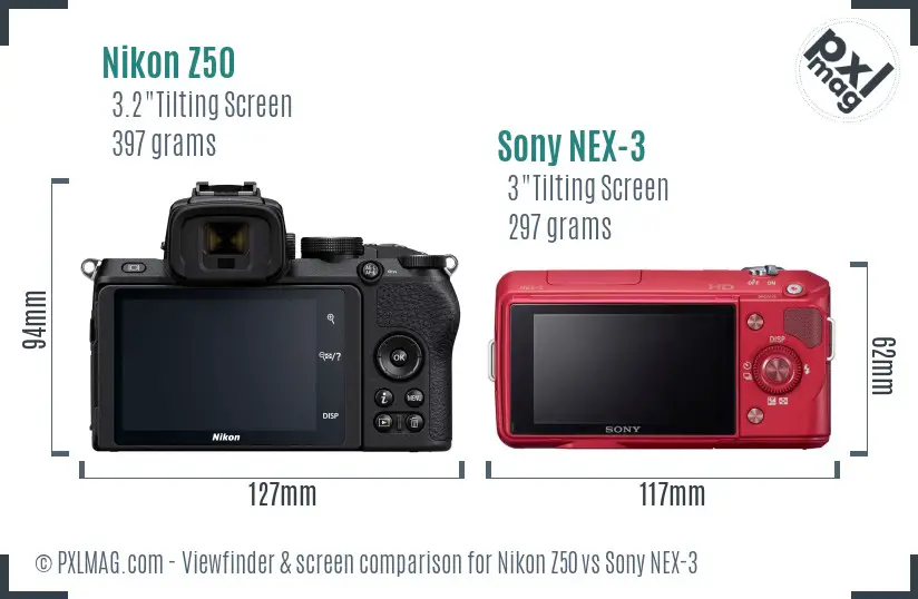 Nikon Z50 vs Sony NEX-3 Screen and Viewfinder comparison