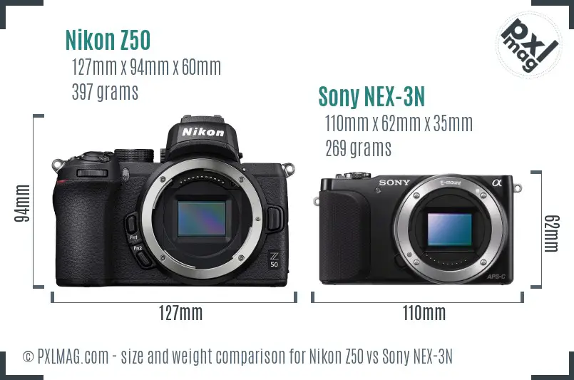 Nikon Z50 vs Sony NEX-3N size comparison