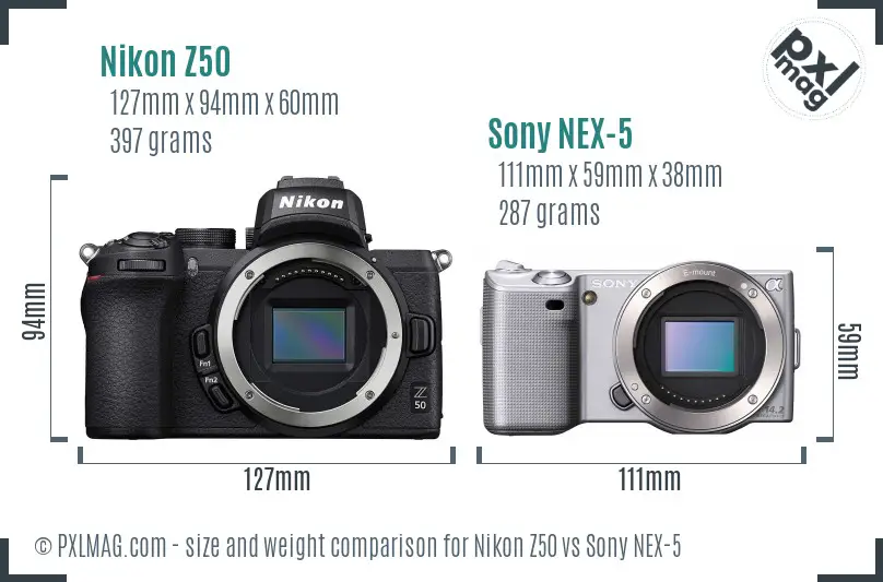 Nikon Z50 vs Sony NEX-5 size comparison