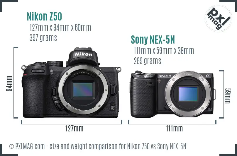 Nikon Z50 vs Sony NEX-5N size comparison