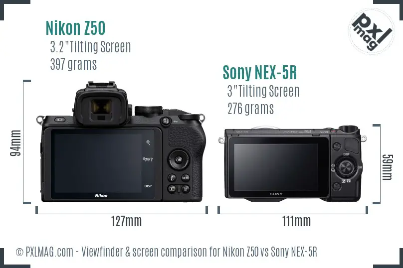 Nikon Z50 vs Sony NEX-5R Screen and Viewfinder comparison