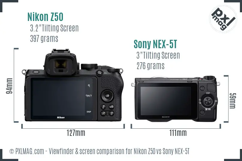 Nikon Z50 vs Sony NEX-5T Screen and Viewfinder comparison