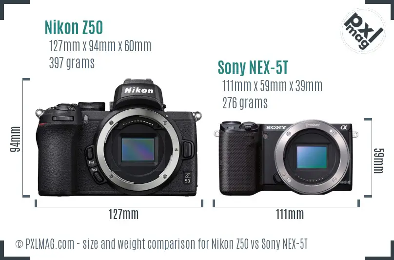 Nikon Z50 vs Sony NEX-5T size comparison