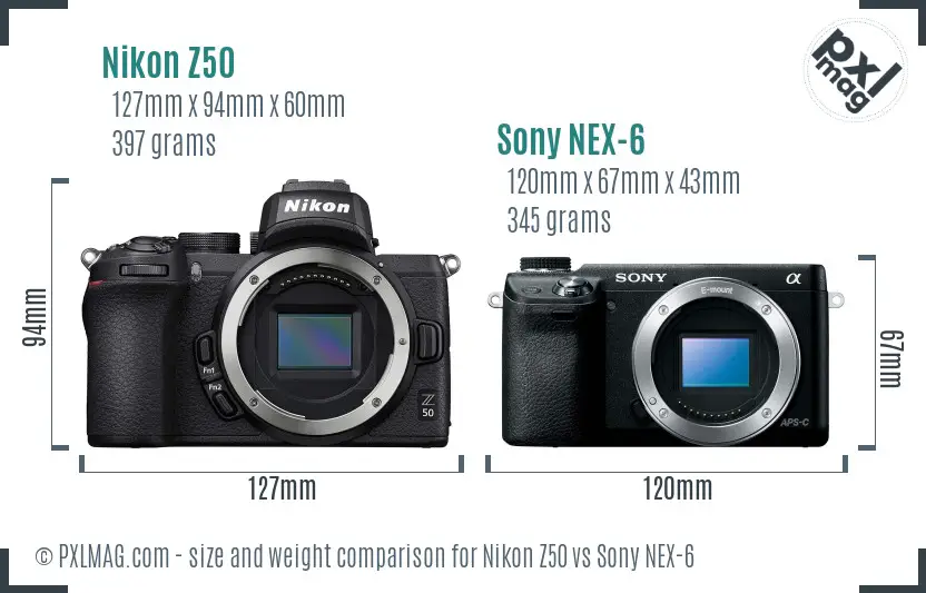 Nikon Z50 vs Sony NEX-6 size comparison