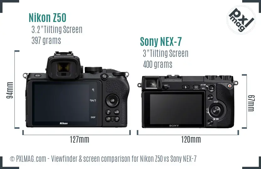 Nikon Z50 vs Sony NEX-7 Screen and Viewfinder comparison