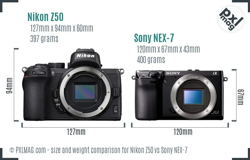 Nikon Z50 vs Sony NEX-7 size comparison