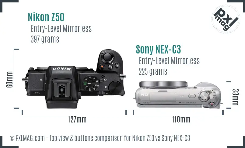 Nikon Z50 vs Sony NEX-C3 top view buttons comparison