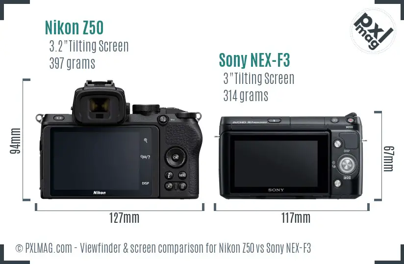 Nikon Z50 vs Sony NEX-F3 Screen and Viewfinder comparison