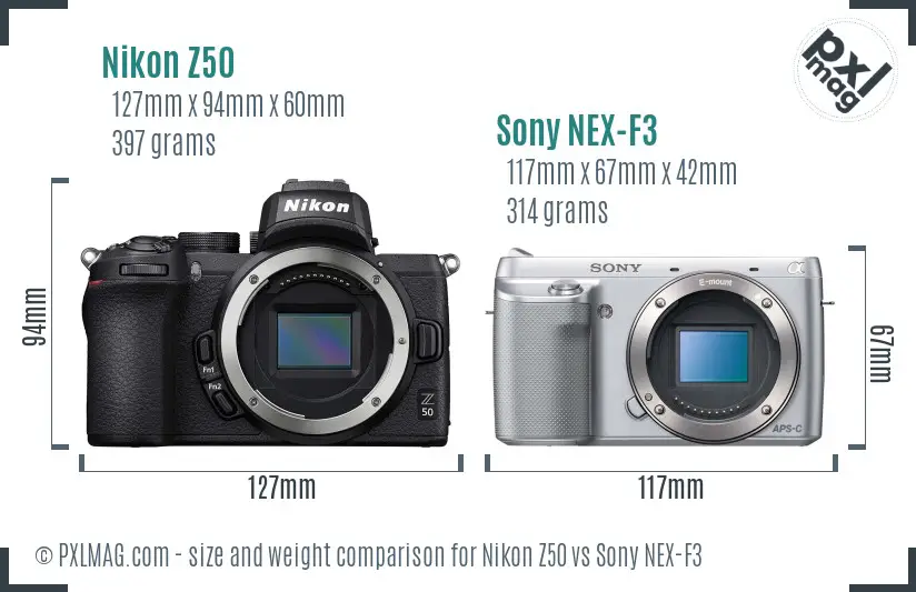Nikon Z50 vs Sony NEX-F3 size comparison