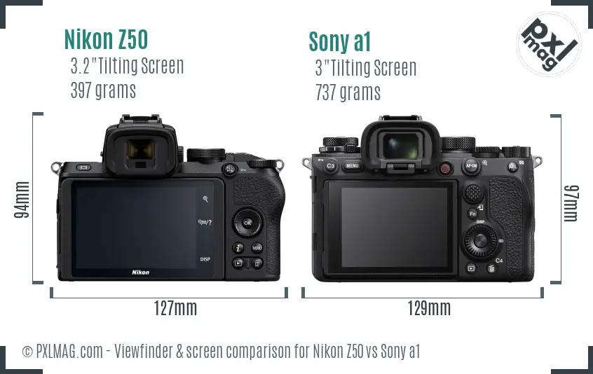 Nikon Z50 vs Sony a1 Screen and Viewfinder comparison