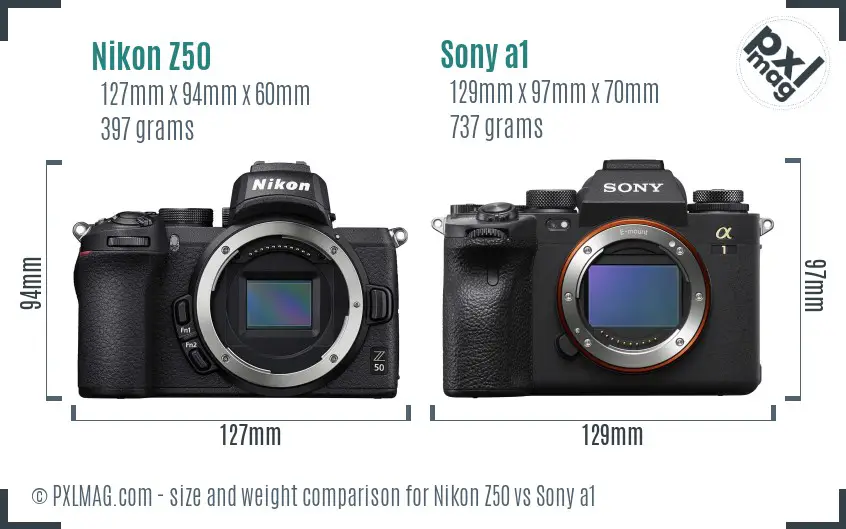 Nikon Z50 vs Sony a1 size comparison