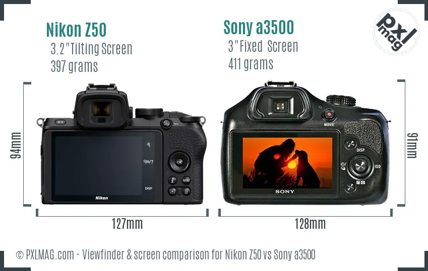 Nikon Z50 vs Sony a3500 Screen and Viewfinder comparison