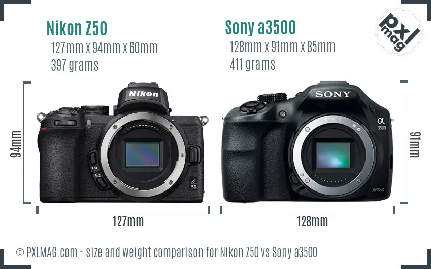 Nikon Z50 vs Sony a3500 size comparison