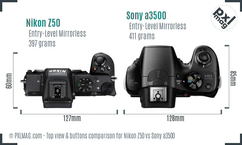 Nikon Z50 vs Sony a3500 top view buttons comparison