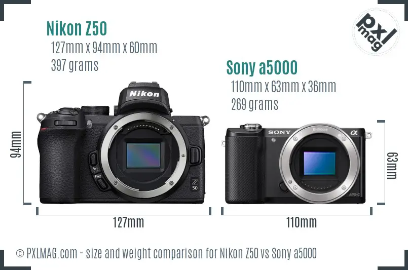 Nikon Z50 vs Sony a5000 size comparison