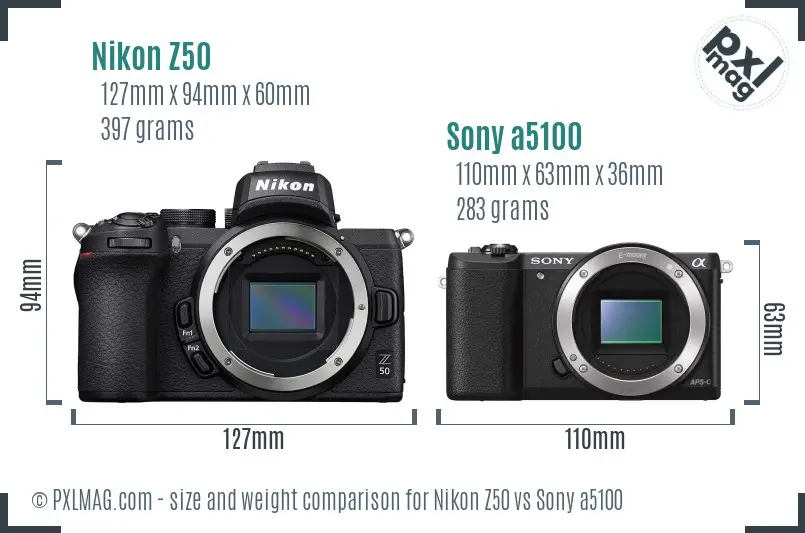 Nikon Z50 vs Sony a5100 size comparison