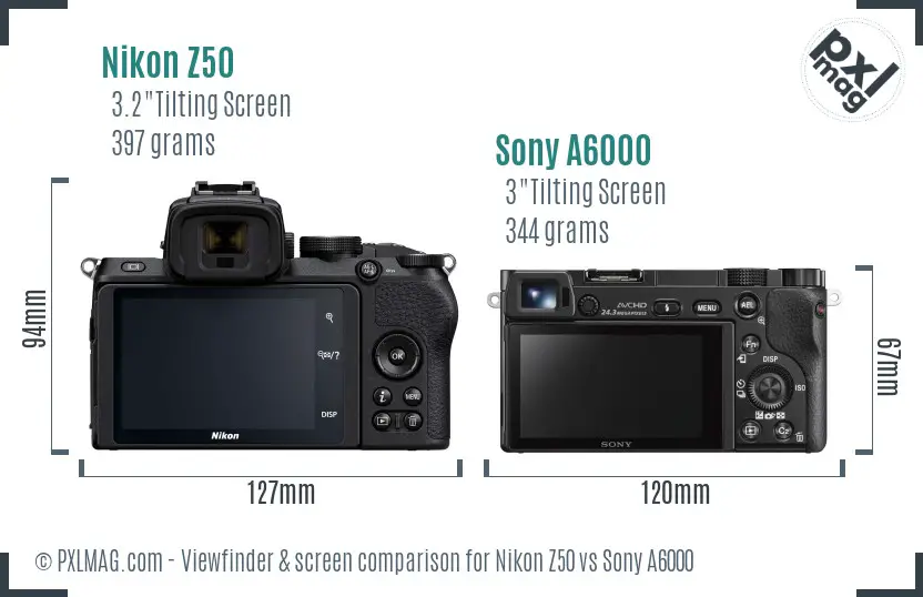 Nikon Z50 vs Sony A6000 Screen and Viewfinder comparison