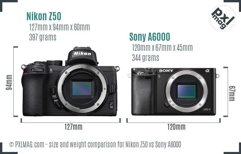 Nikon Z50 vs Sony A6000 size comparison