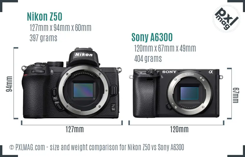Nikon Z50 vs Sony A6300 size comparison
