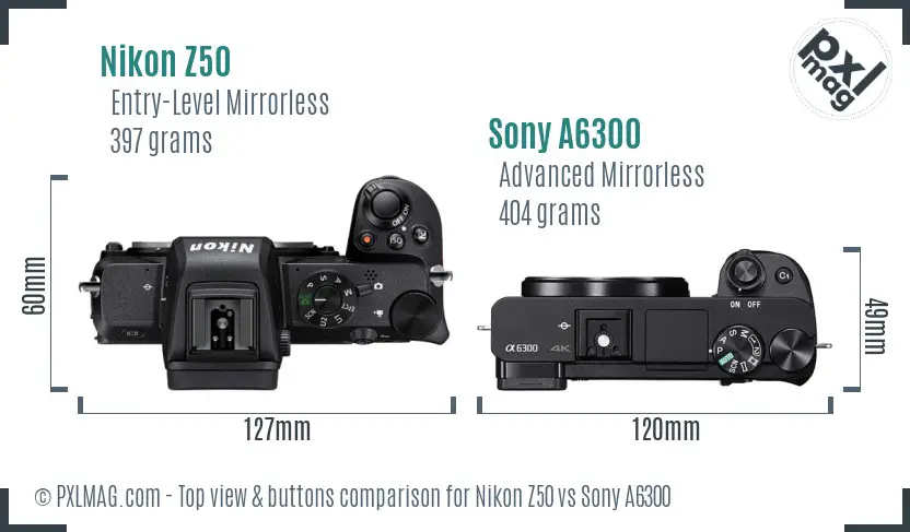 Nikon Z50 vs Sony A6300 top view buttons comparison
