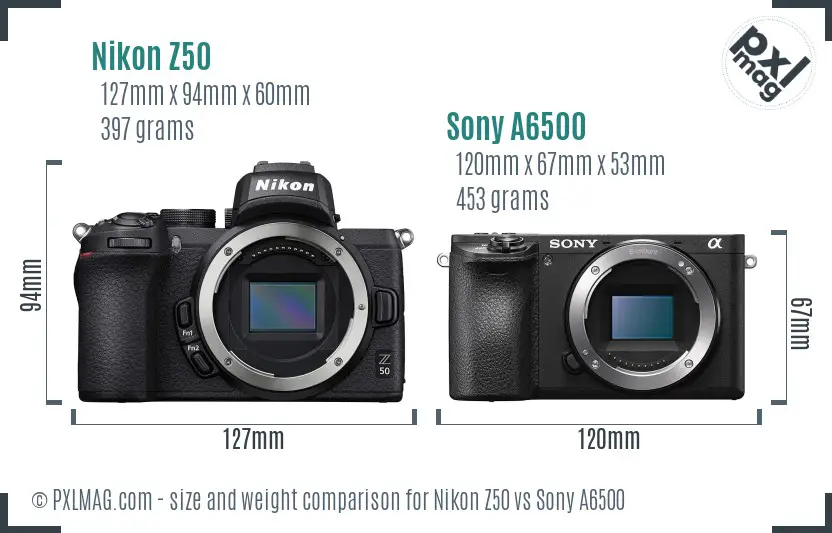 Nikon Z50 vs Sony A6500 size comparison