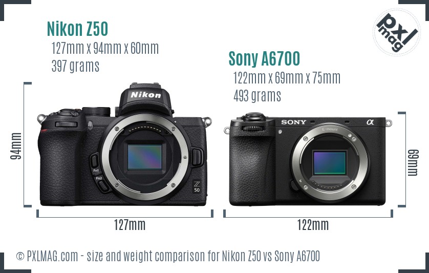 Nikon Z50 vs Sony A6700 size comparison